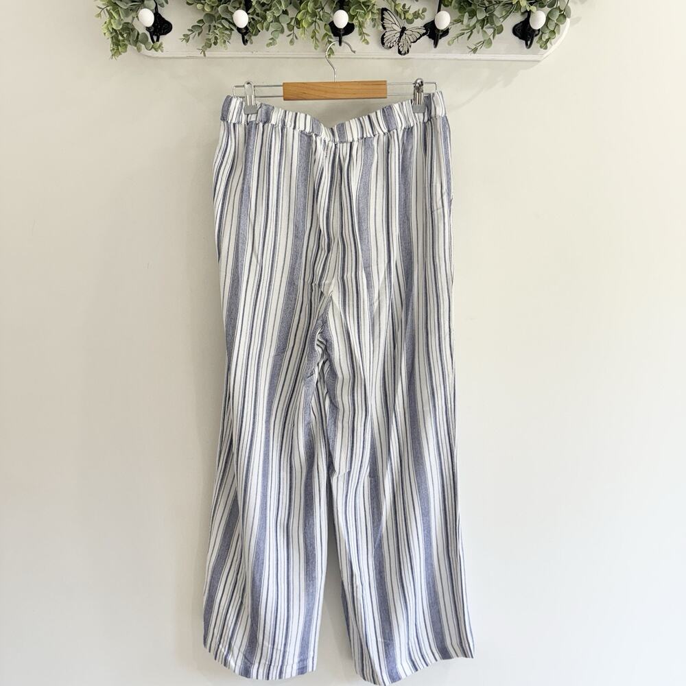 Fresh Produce Rayon Cotton Blue Striped Elastic Waist Wide Leg Pant L CV - Picture 4 of 4